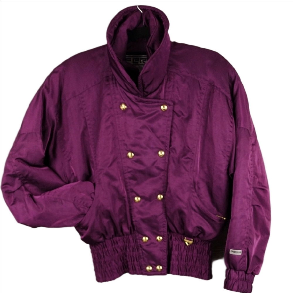 FERA Ski Wear Purple Collared Funnel Neck Zip Snap Double Breasted Ski Jacket